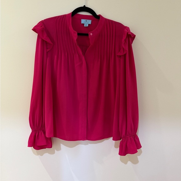 CeCe Shoulder Ruffle Hot Pink / Raspberry Top - Picture 12 of 12